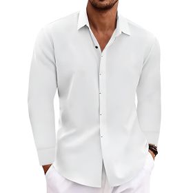 Long Sleeve T-shirt Undershirt Solid Color Long Sleeve Cotton Linen Shirt Men (Option: White-XXL)