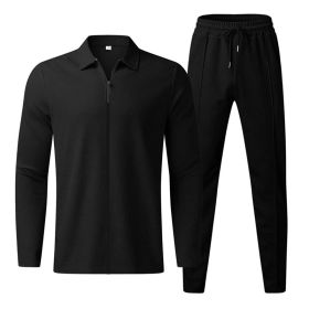Fashion Zipper Cardigan Casual Sports Suit (Option: Black-M)