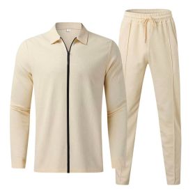 Fashion Zipper Cardigan Casual Sports Suit (Option: Khaki-XXXL)