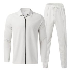 Fashion Zipper Cardigan Casual Sports Suit (Option: White-XXXL)