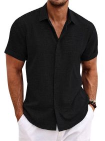 Men's Solid Color Loose Linen Short-sleeved T-shirt (Option: Black-S)
