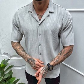 Men's Cardigan Solid Color Short Sleeve Shirt (Option: Gray-XL)