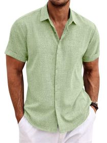 Men's Solid Color Loose Linen Short-sleeved T-shirt (Option: Yellow Green-S)