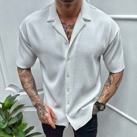 Men's Cardigan Solid Color Short Sleeve Shirt (Option: White-XXXXL)