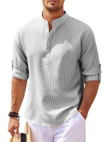 Men's Casual Shirt  Long Sleeve Stand Collar Solid Color Shirt Mens Clothing (Option: Light Gray-XL)